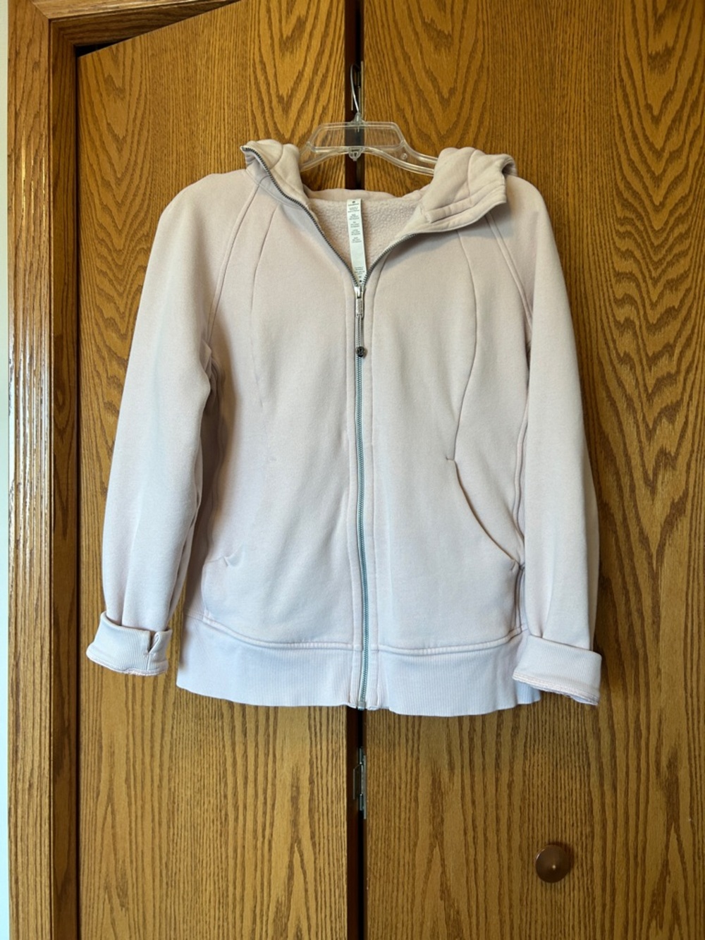 lululemon pale pink zip hoodie with metal zipper